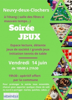 SOIREE JEUX 14 JUIN 18 H 30 SALLE DES FETES